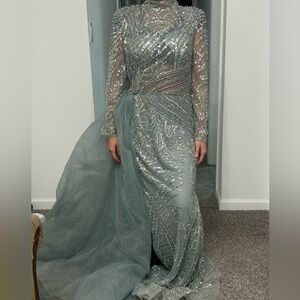 Elegant Silver Beaded Gown